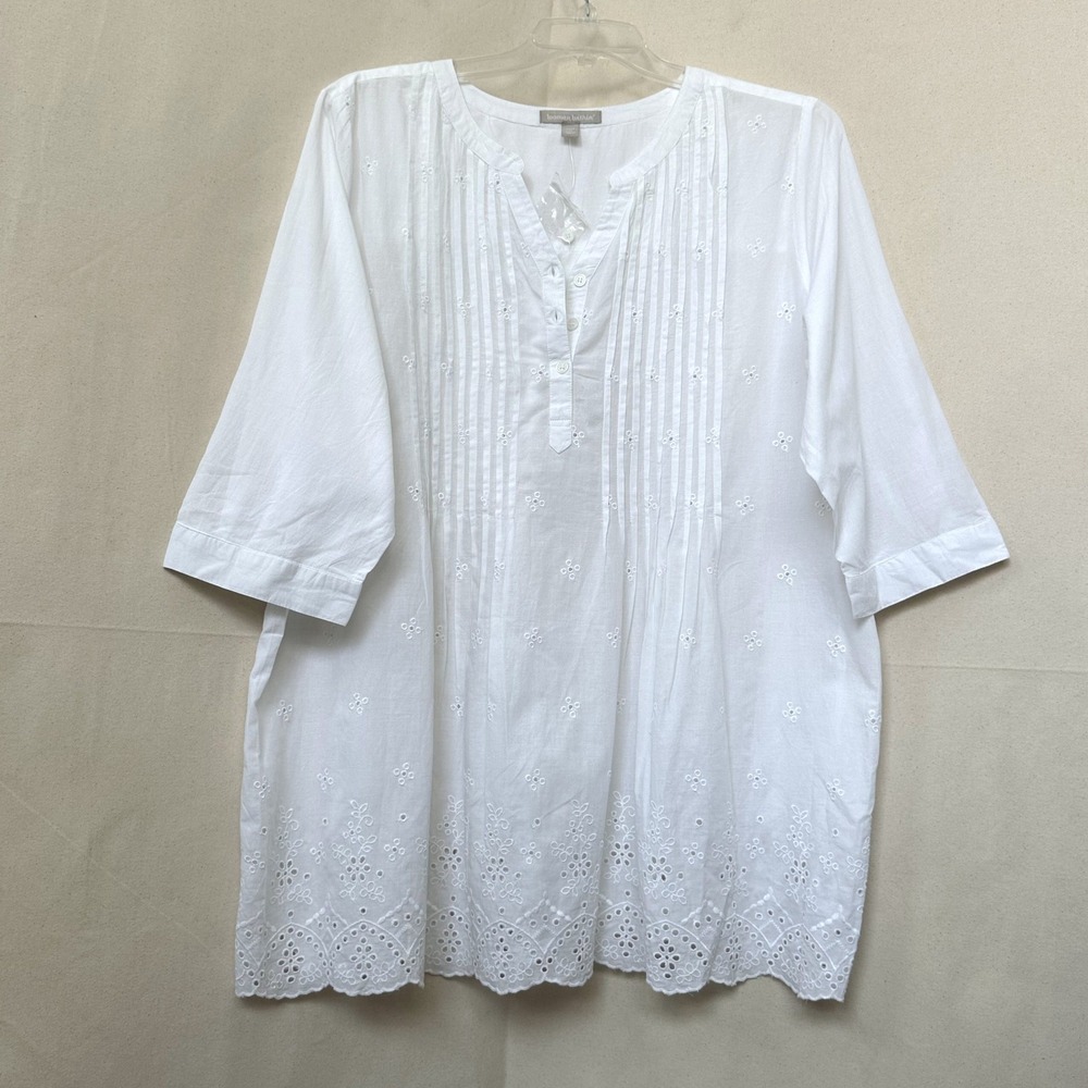 NWOT Woman Within White Cotton Eyelet Embroidered‎ Pintuck Tunic 1X 22/24 India